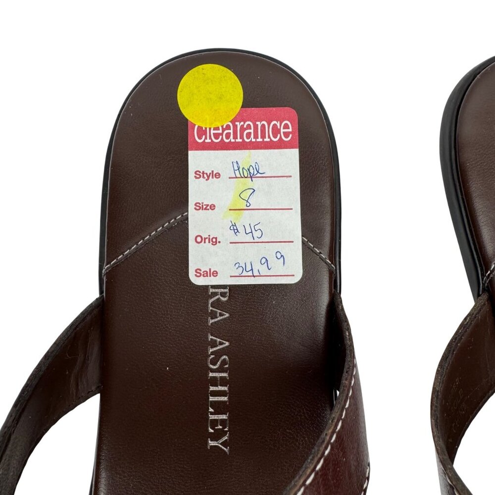 Laura Ashley Dark Brown Leather Thong Sandals with White Stitching Size 8.5‎ M - Picture 8 of 9